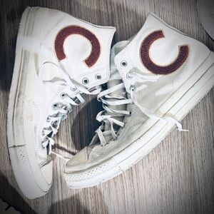 Converse Cream High-Top Sneakers with Red Accent